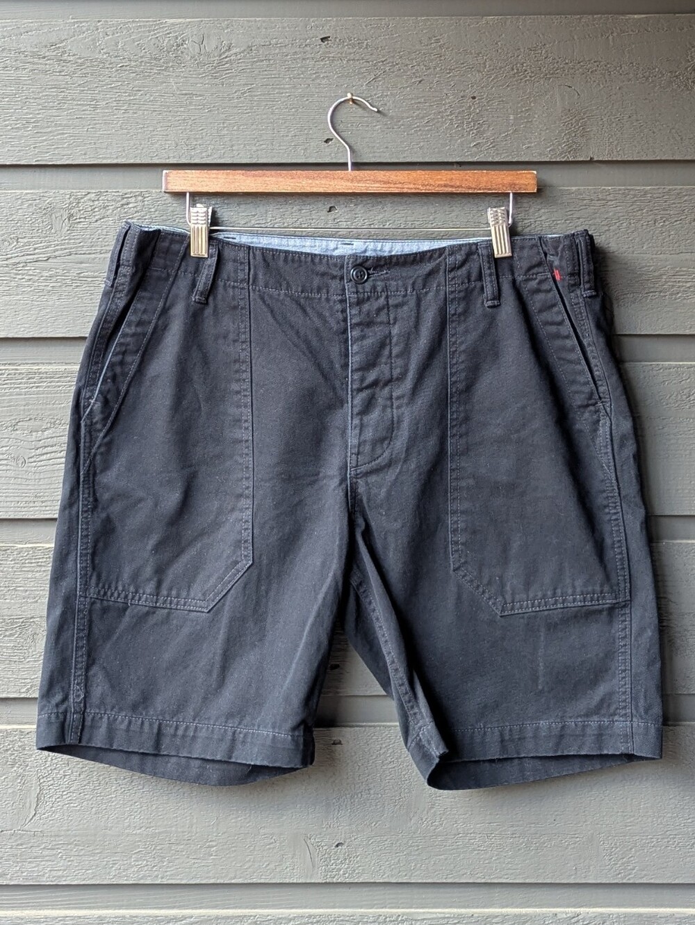 Chrome Industries Black 100% Cotton Utility Shorts Button Fly 8" Inseam Size 36